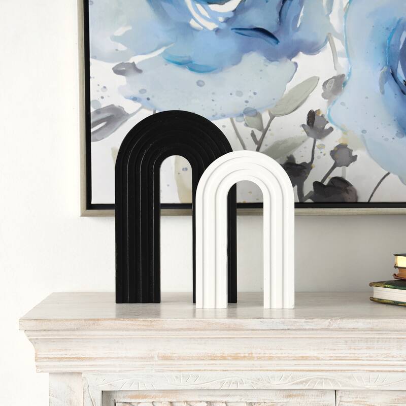 CosmoLiving by Cosmopolitan Black Wooden Layered Arch Geometric Sculpture (Set of 2) - White and Black