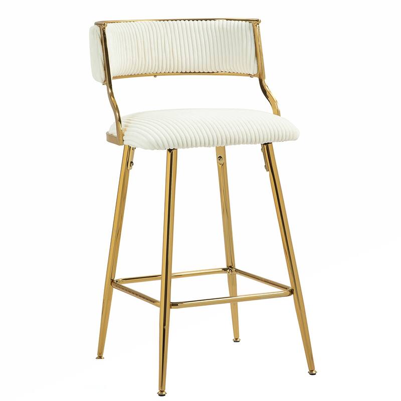 2PCS Corduroy Counter Height Bar Stools With Gold Metal