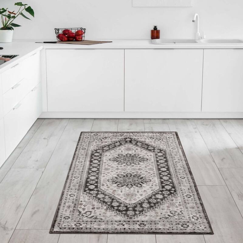 Superior Layland Classic Vintage Medallion Indoor Runner or Area Rug - 3' x 5' - Charcoal