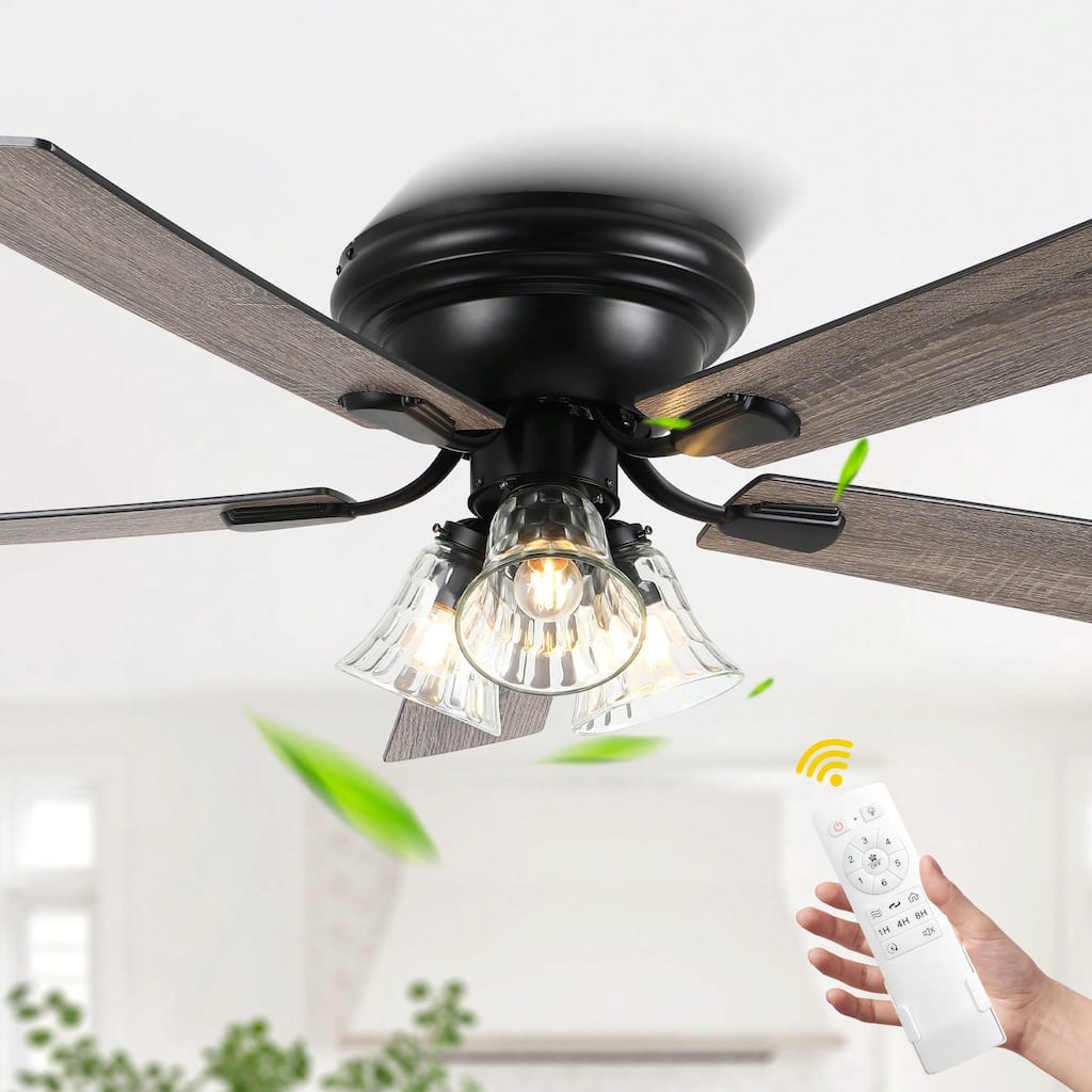 Cusp Barn 52 Inch Traditional Indoor Ceiling Fan with Remote Control, Farmhouse Flush Mount Ceiling Fan with Clear Glass Shade