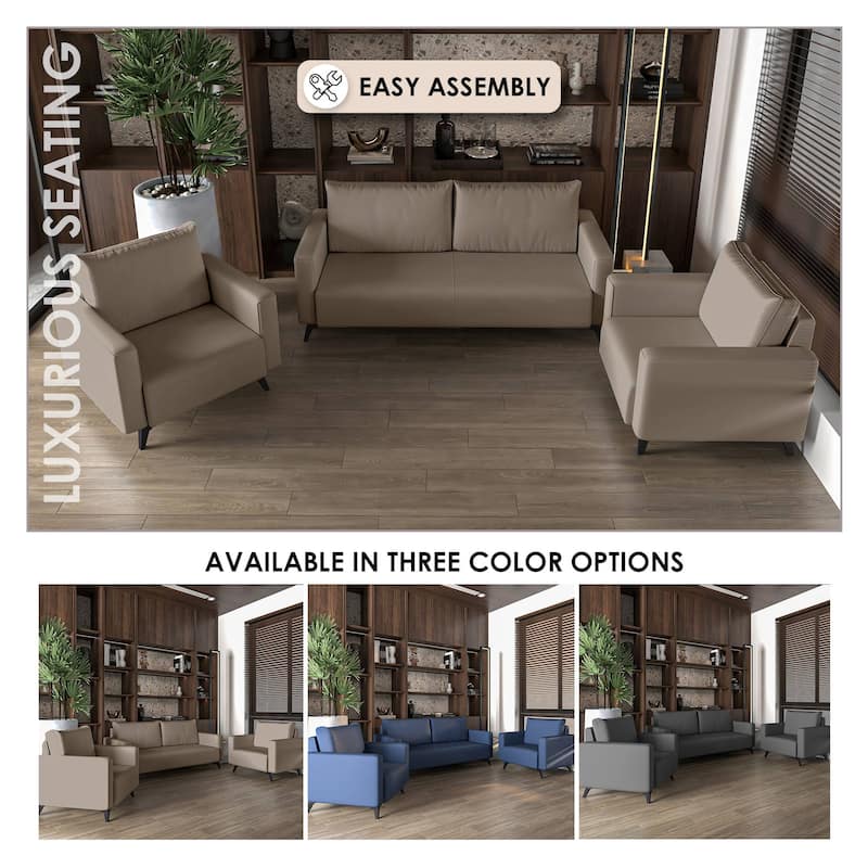 3-Piece Sofa Set Upholstered in Leather Inno Series by LeisureMod