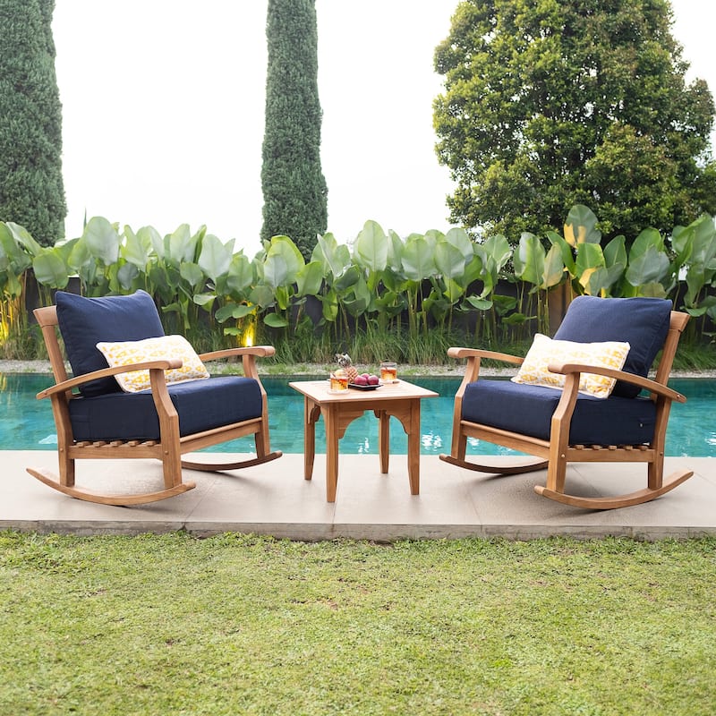 Cambridge Casual Leon 3-piece Teak Patio Chat Set with Cushion - Natural Teak/Navy Cushion