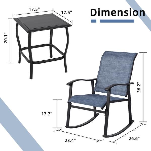 dimension image slide 2 of 6, Futzca 3 Piece Outdoor Rocking Bistro Set - N/A