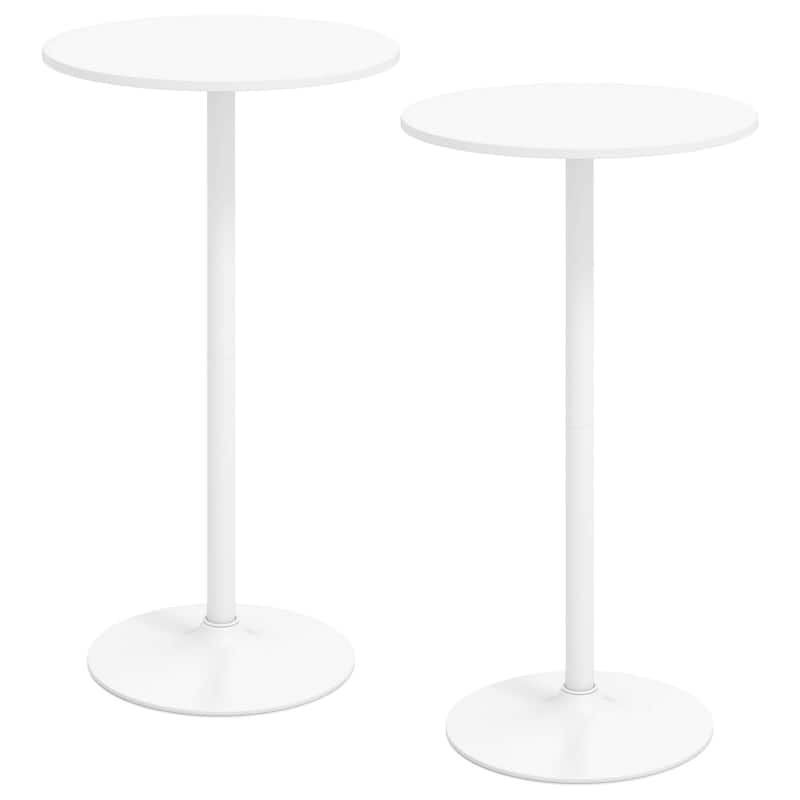 Gymax Round Bar Table Set of 2 w/Adjustable Height & Metal Base Modern - White - MDF