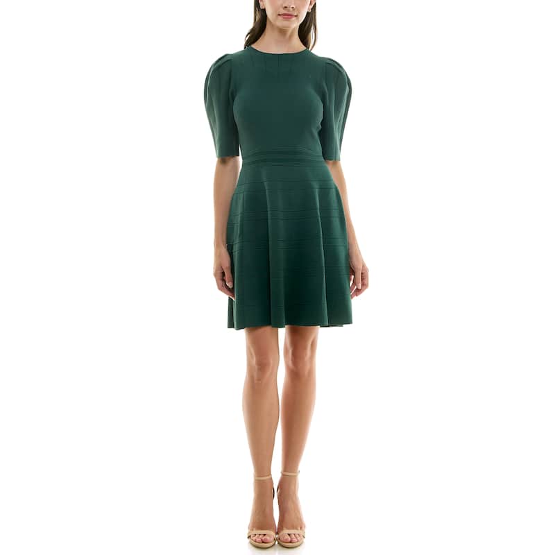 Nicole Miller Fit & Flare Rib Knit Sweater Dress - Hunter Green - L