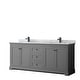preview thumbnail 12 of 19, Avery 80-inch Double Vanity, Marble Top, Square Sinks, No Mirror Dark Gray, Black Trim, White Carrara Marble Top