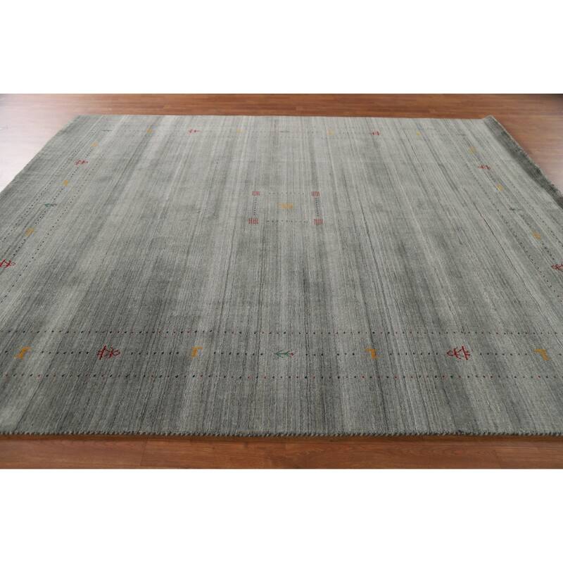 Grey Tribal Gabbeh Area Rug Hand-Knotted Wool Carpet - 8'2"x 9'9"