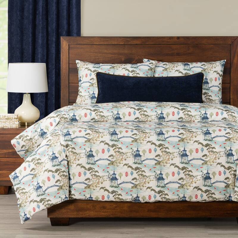 Siscovers Tranquil Japanese Garden Print Duvet Set - Kirin Pearl - King - 5 Piece