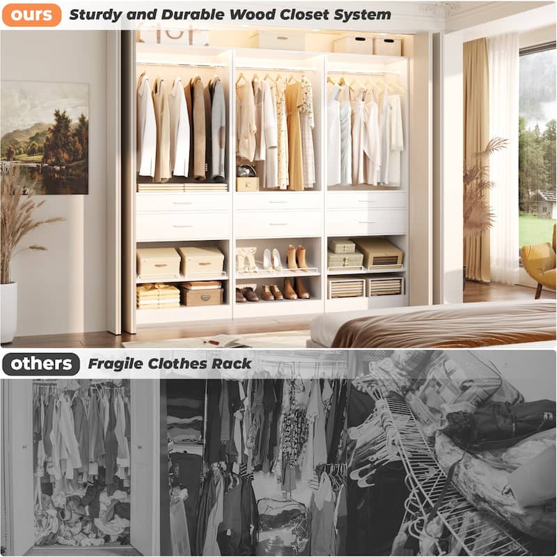 25'' W Freestanding Closet System with 2 Wooden Drawers and Adjustable Shoes Rack and Hanging Rod,Walk-in Closet Organizer