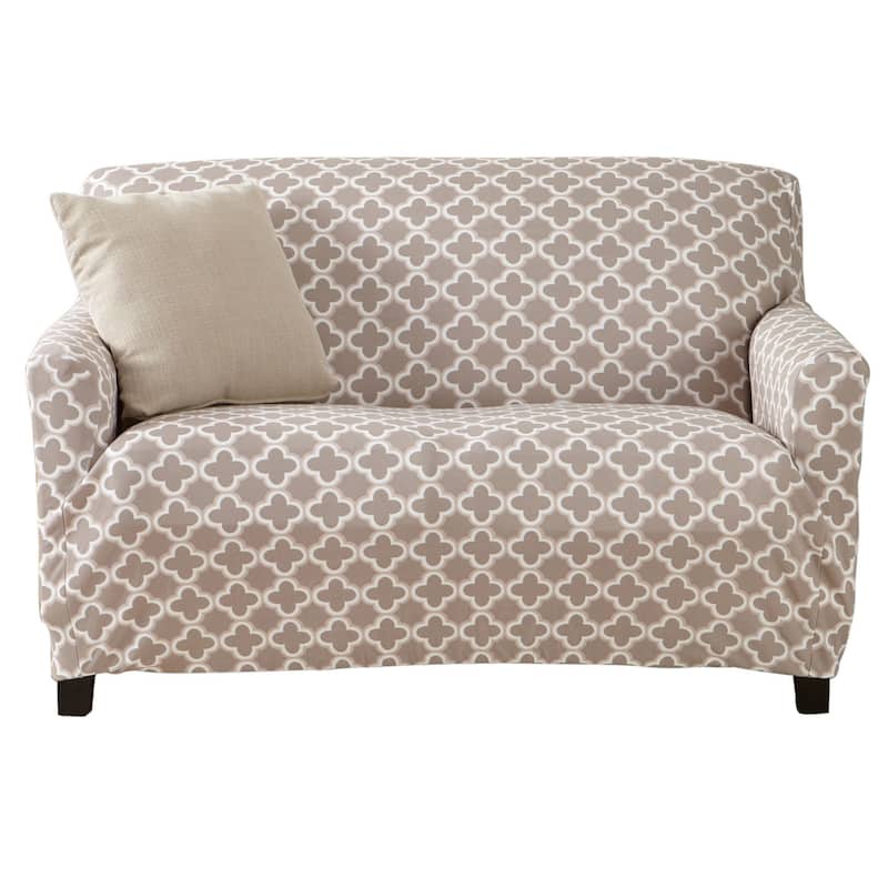 Premium Stretch Printed Loveseat Slipcover - Love Seat - Beige