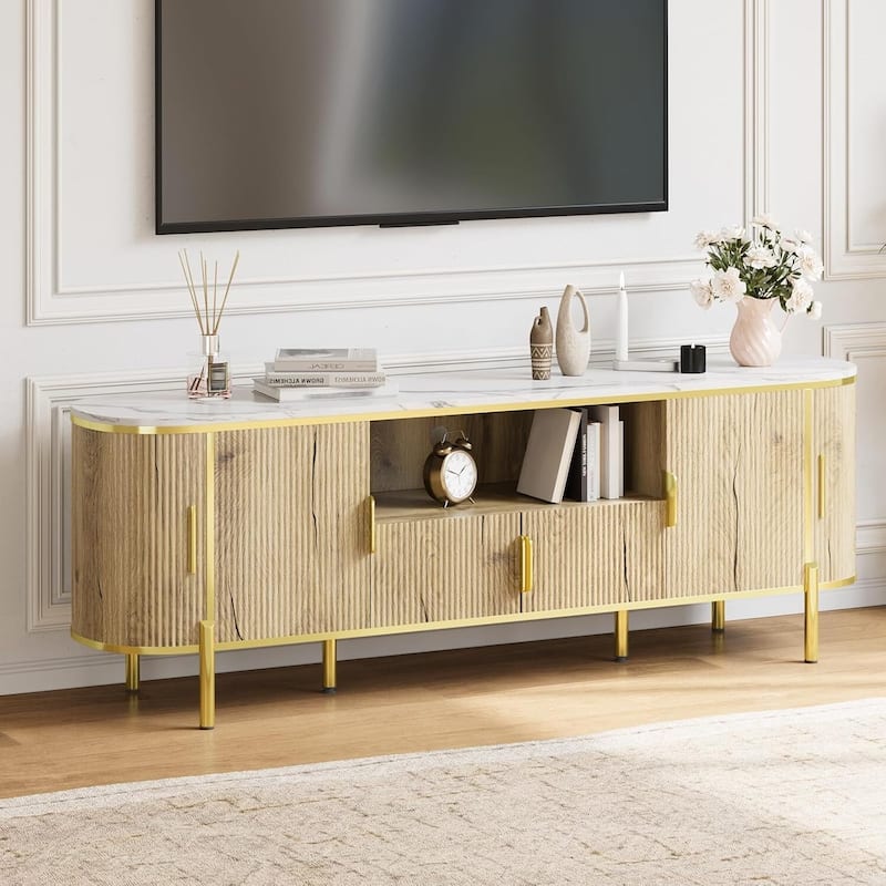 70in Fluted TV Stand Entertainment Center Media TV Console for Living Room - N/A - Oak