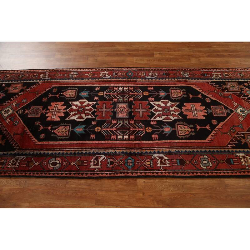 Tribal Geometric Hamedan Persian Runner Rug Wool Hand-knotted Carpet - 3'6" x 9'7"