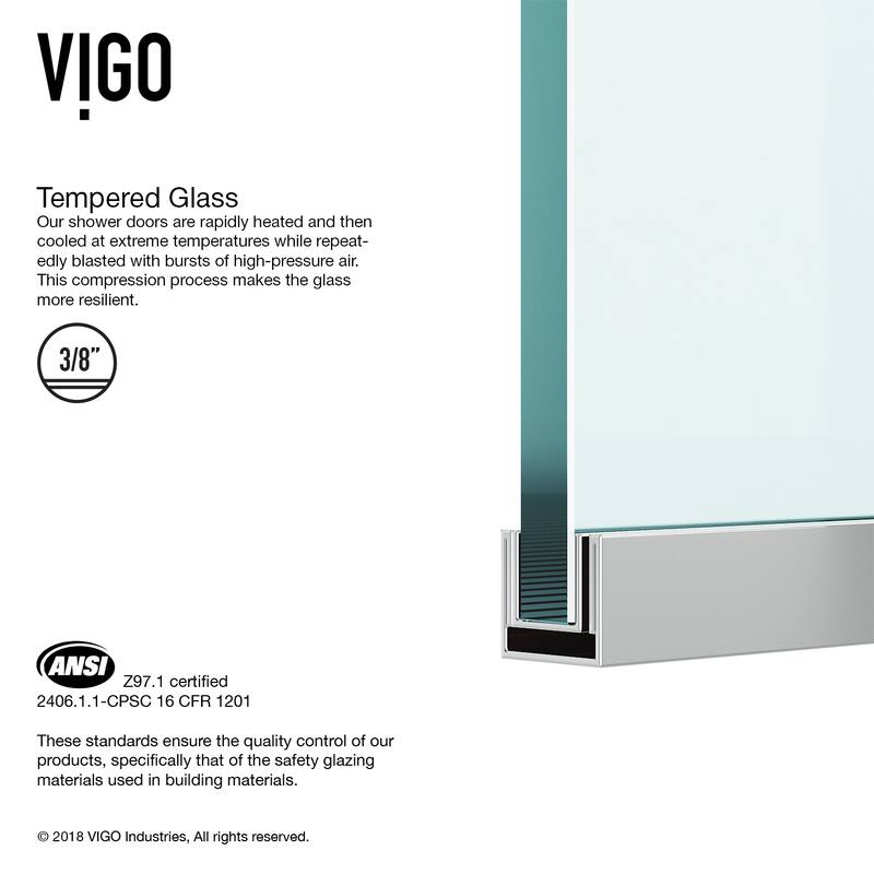 VIGO Zenith 34" W x 74" H Frameless Fixed Shower Screen