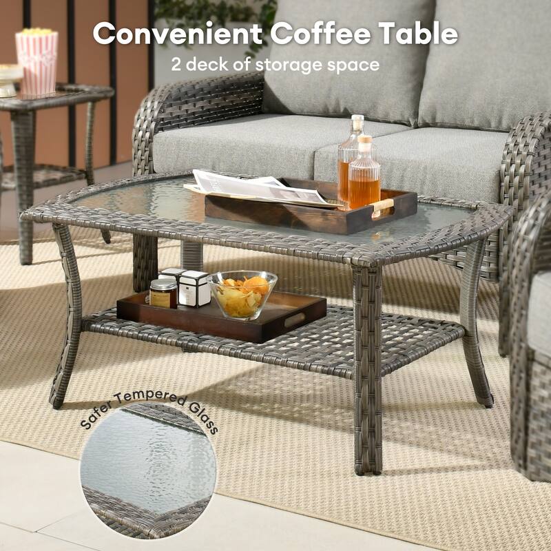 HOOOWOOO 5-piece Rattan Wicker Outdoor Furniture Patio Conversation Set with Swivel Chair