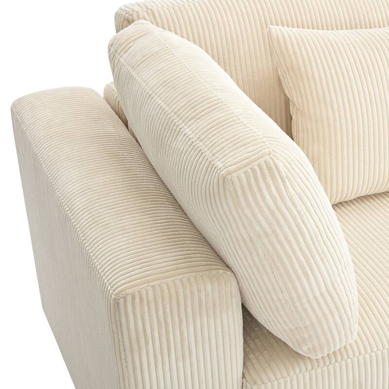 105'' 3 Seater Sofa with Removable Back Cushions and 5 Pillows, Beige Polyester, for Living Room