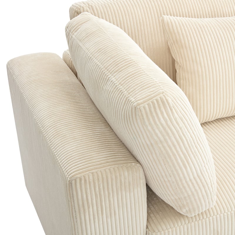 Beige 105" Corduroy Upholstered 3-Seater Sofa with Removable Back Cushions