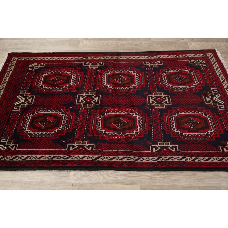 Tribal Geometric Balouch Afghan Oriental Area Rug Wool Hand-knotted - 3'5" x 6'2"