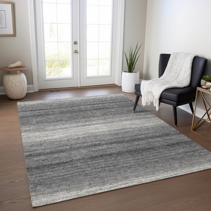 Machine Washable Indoor/ Outdoor Ombre Stripe Chantille Rug - Gray - 9' x 12'