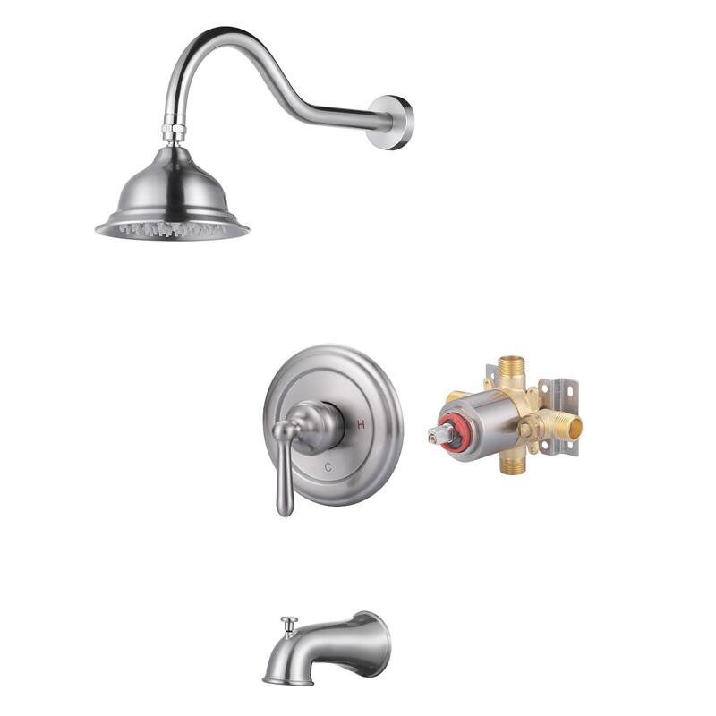 WOWOW Single Handle 1-Spray Tub and Shower Faucet with Valve Included - Brushed Nickel