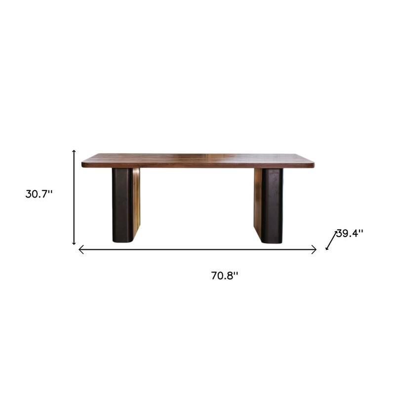 HomeRoots 71" Natural and Black Reclaimed Wood And Rattan Dining Table - 70.80 in. x 30.70 in. x 39.40 in.