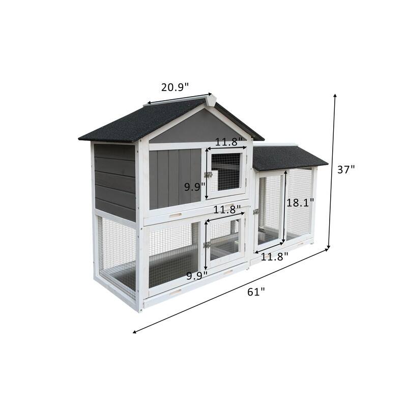 Wooden Outdoor Rabbit Hutch with Ramp and Removable Tray, Including Running Cage - 20.86 in. W X 61.80in. L X 36.22 in. H