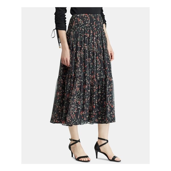RALPH LAUREN Womens Black Floral Tea-Length Peasant Skirt Size 10 ...