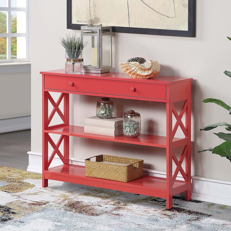 Convenience Concepts Oxford 1 Drawer Console Table with Shelves - Coral