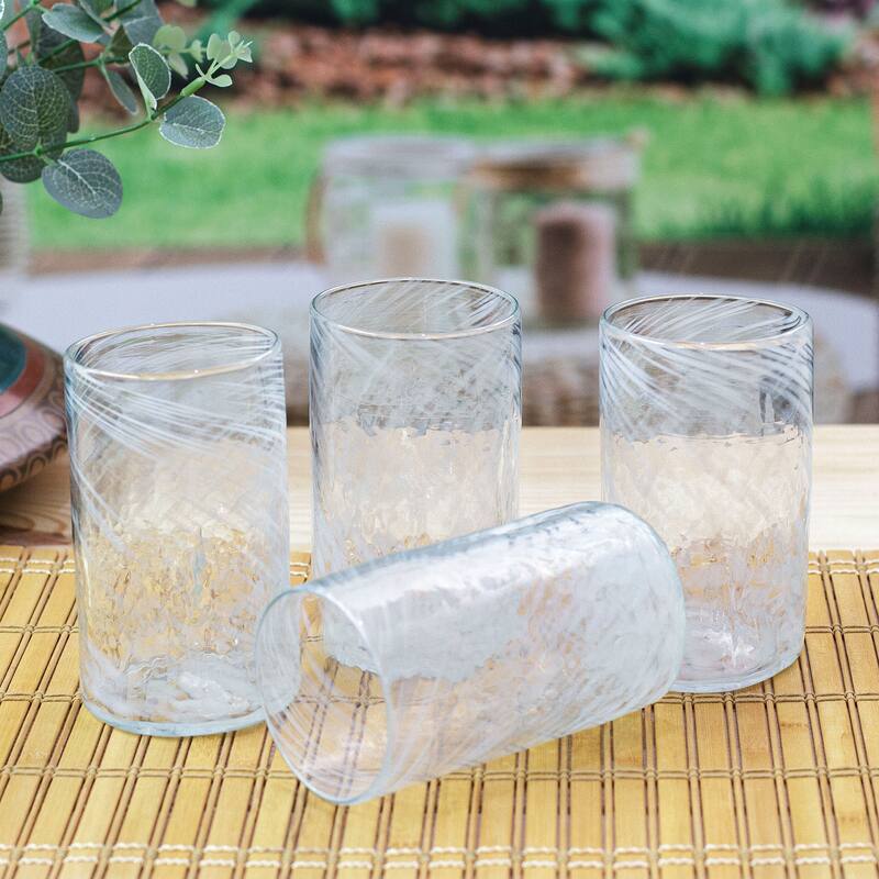 Novica Handmade Garden Relaxation In White Blown Recycled Glass Tumblers (Set Of 4)