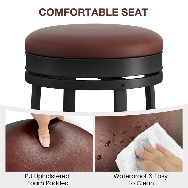 Swivel Bar Stools, Set of2/ 4 Bar Chairs, 61 cm High Kitchen Counter Stools with Faux Leather Seat and Sturdy Metal Frame