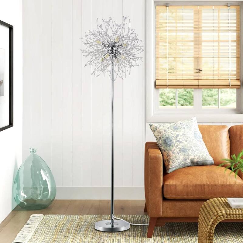 69" Tall Modern Crystal Floor Lamp with Crystal Chandelier