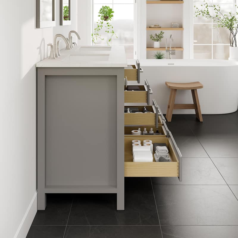 Eviva Aberdeen 60"W DS Bath Vanity with Carrara Quartz Top