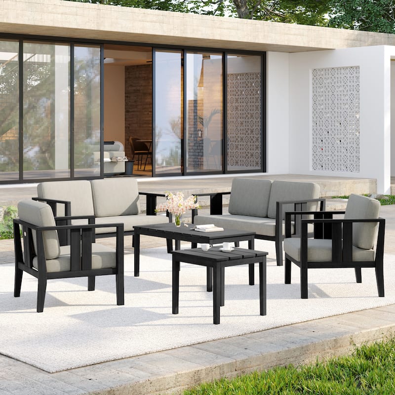 Casual 6-Piece Outdoor Patio Furniture Set In Solid Teak Wood