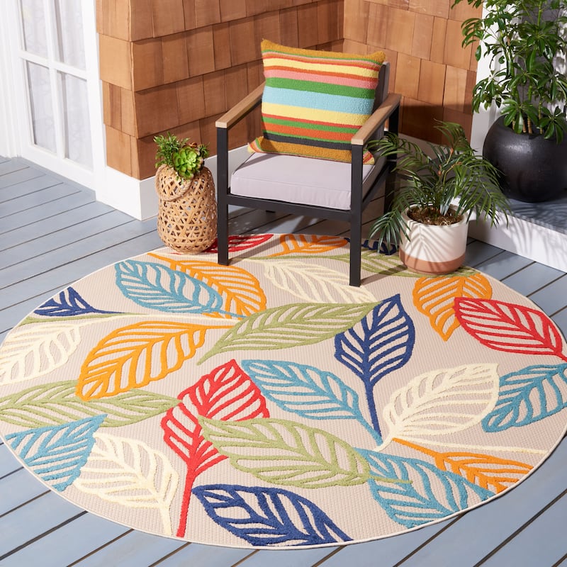 SAFAVIEH Cabana Harmina Indoor/ Outdoor Waterproof Patio Rug - 6'7" Round - Ivory/Green