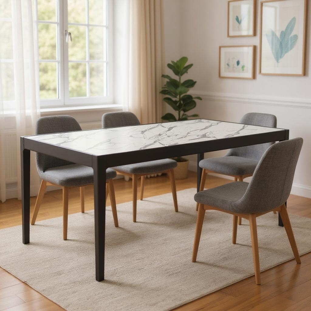 HomeRoots 65" White and Black Faux Marble and Solid Wood Dining Table - 65.00 in. x 29.50 in. x 37.00 in.