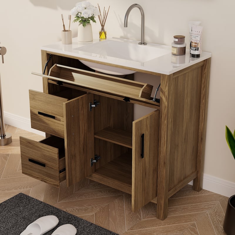 36-Inch MDF Single Sink Bathroom Vanity with Wood-Like Finish