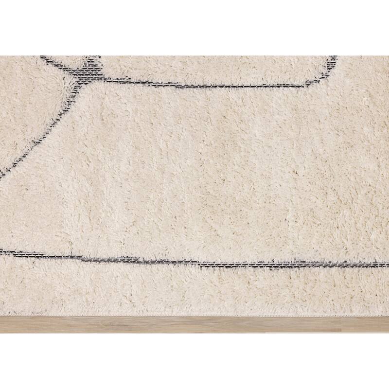 Napa Collection - Cream Abstract Lines Shag Rug
