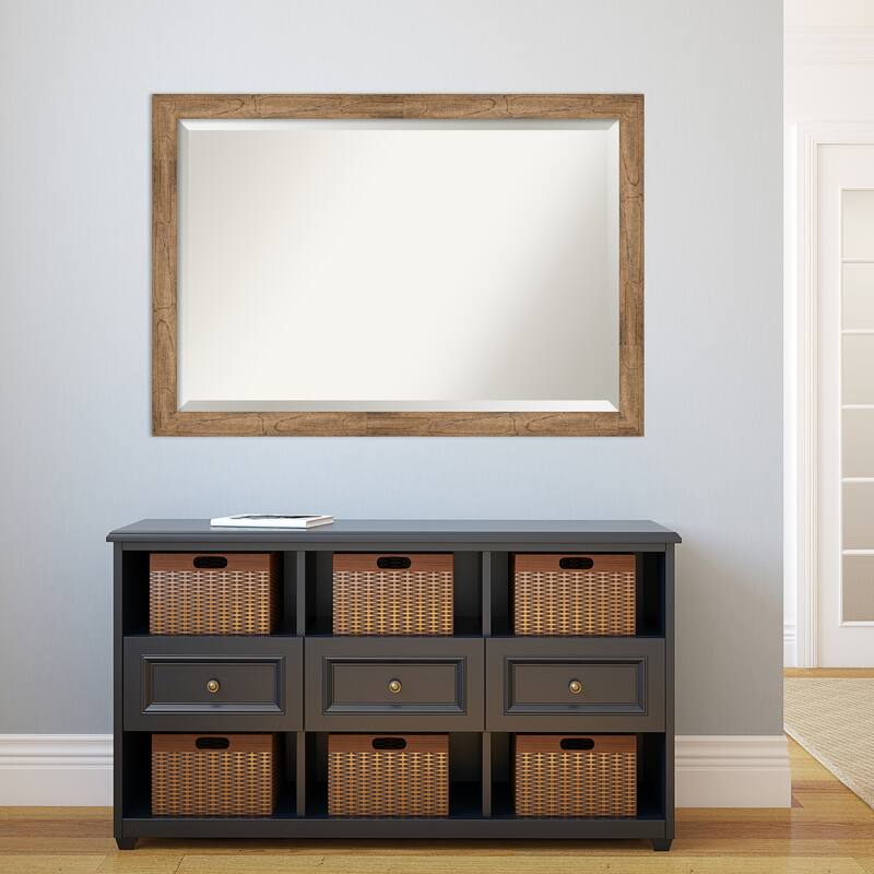 Beveled Wood Wall Mirror - Owl Brown Narrow Frame