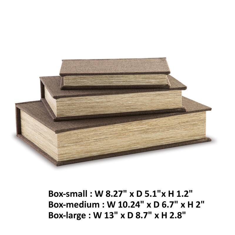 Jolly Decor Storage Book Box Set of 3, Brown Cover, Black Velvet Lining