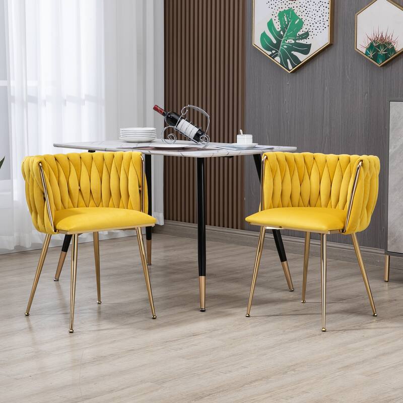 Makeup Chair, Home Backrest Light Luxury Dining Chair, Balcony Table Edge Chair (set of 2) - Mustard