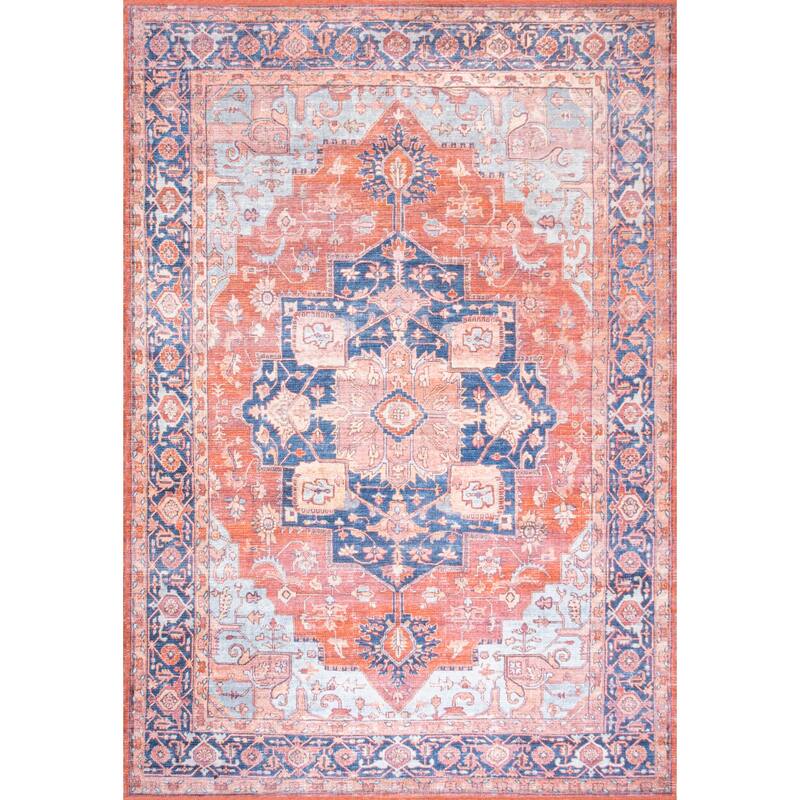 JONATHAN Y Marrakesh Ornate Medallion Machine Washable Area Rug - 9 X 12 - Terracotta/Navy