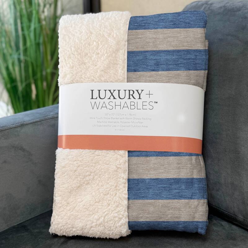 Premium Machine Washable Casual Stripes Sherpa Throw Blanket