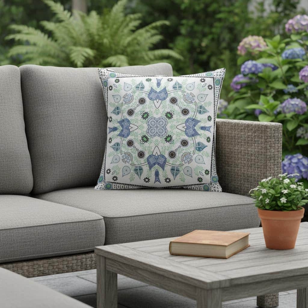 HomeRoots 26" x 26" Blue and Off White Blown Seam Paisley Indoor Outdoor Throw Pillow - 26.00' X '5.00' X '26.00