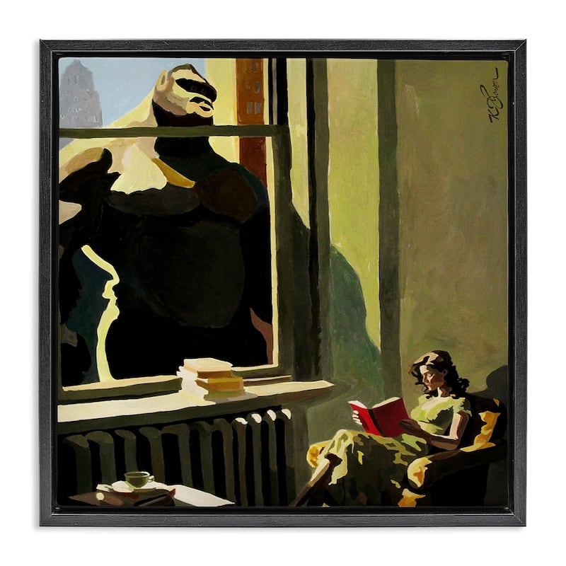 Stupell Gorilla in Window Scene Framed Floater Canvas Wall Art Design By Keith Thomson - 25 x 25 - Black