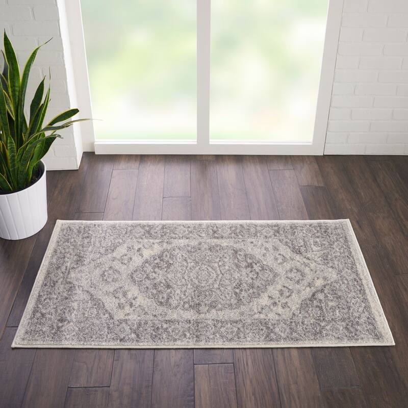 The Gray Barn Jodell Vintage Medallion Area Rug - 2' x 4' - Ivory/Grey - Runner/Rectangle