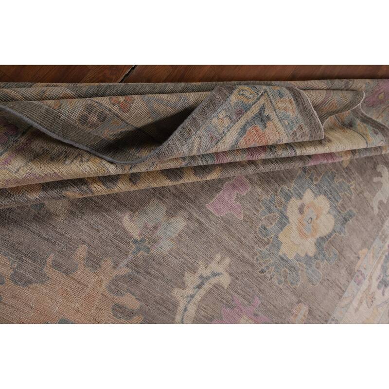 Vegetable Dye Oushak Turkish Rug Hand-Knotted Brown Wool Carpet - 9'2"x 11'10"