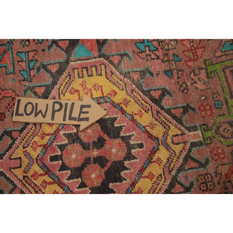 Hand Knotted Oriental 100% Wool Carpet Traditional Geometric Pink Heriz Runner Rug - 9' 5'' X 3' 0''