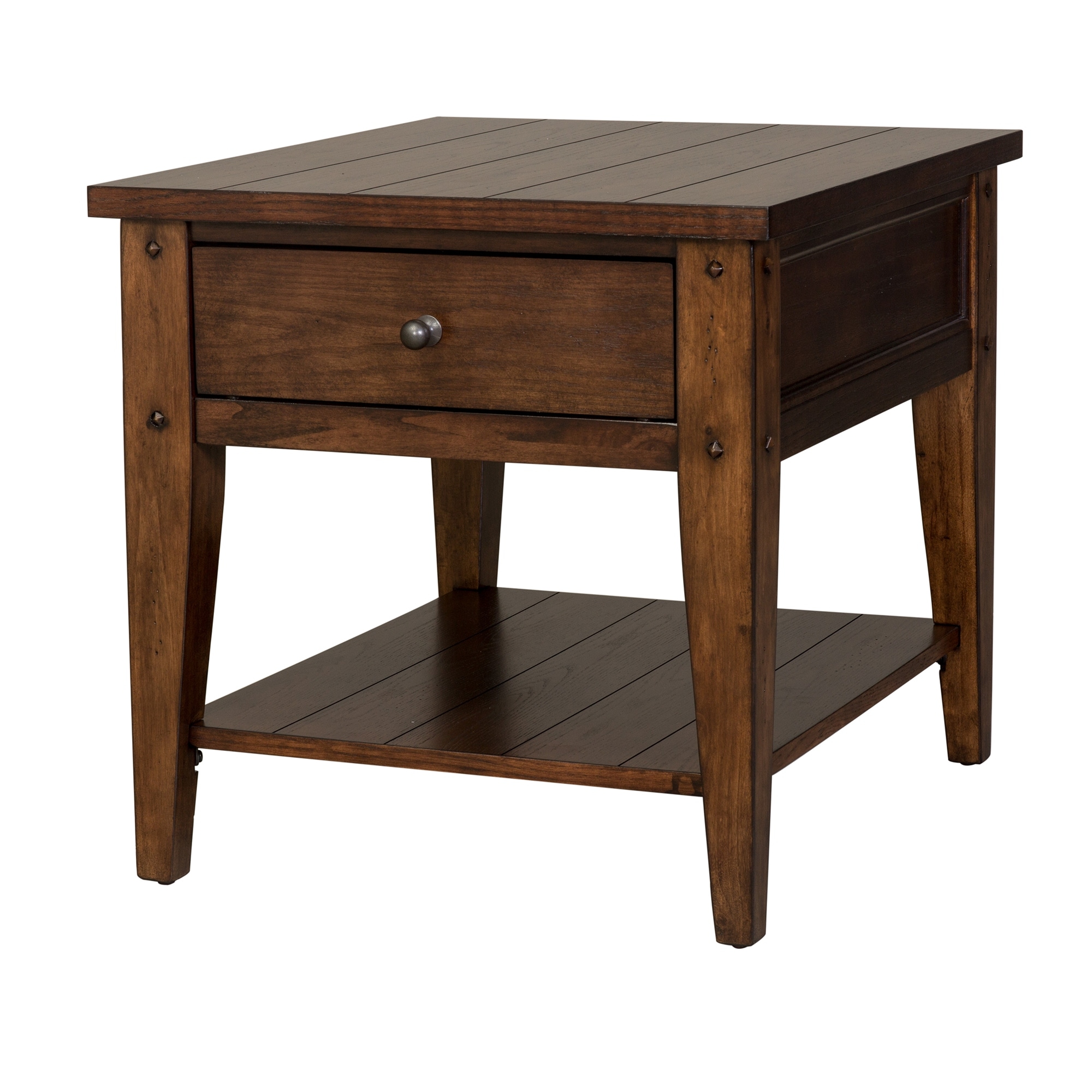 lake house rustic brown oak end table