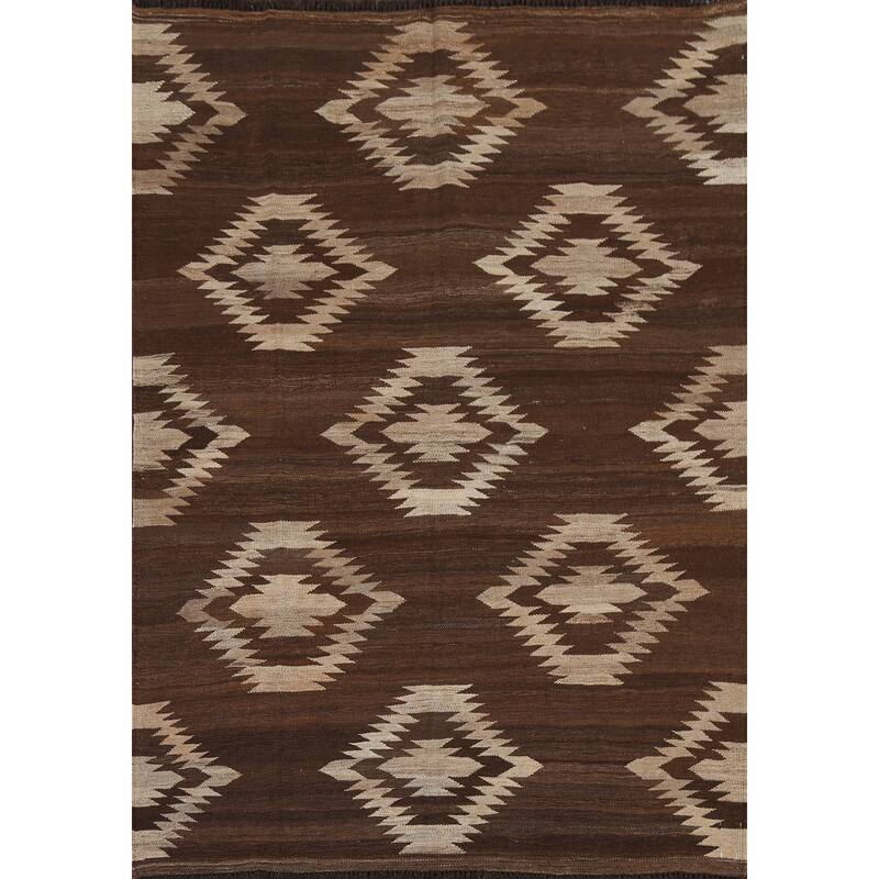 Natural Dye Tribal Geometric Kilim Oriental Wool Area Rug Flat-weave - 4'11" x 6'7"