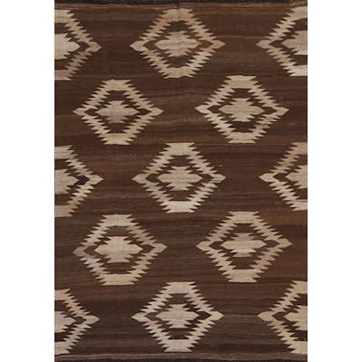 Natural Dye Tribal Geometric Kilim Oriental Wool Area Rug Flat-weave - 4'11" x 6'7"