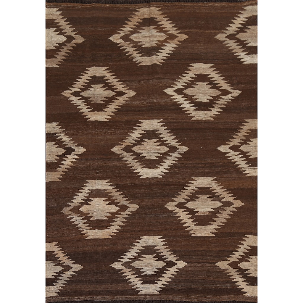 Natural Dye Tribal Geometric Kilim Oriental Wool Area Rug Flat-weave - 4'11" x 6'7"